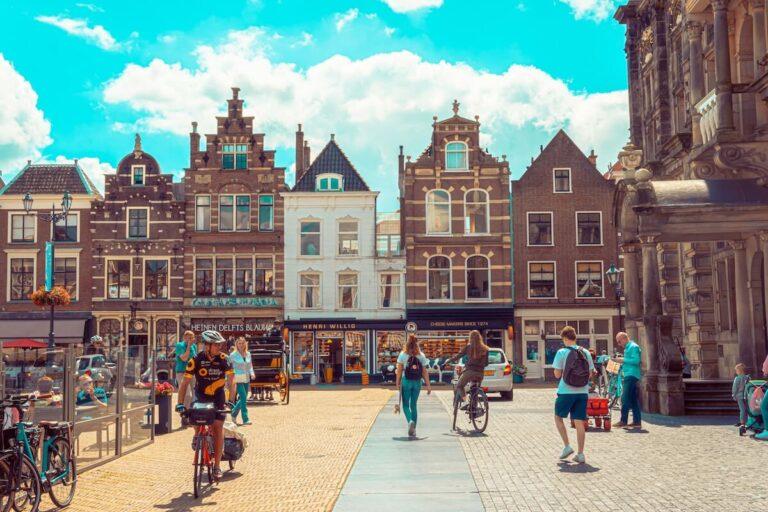 People walking around Delft city center