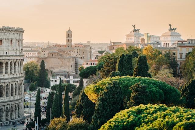 The old city and the collosseum in Rome, Italy