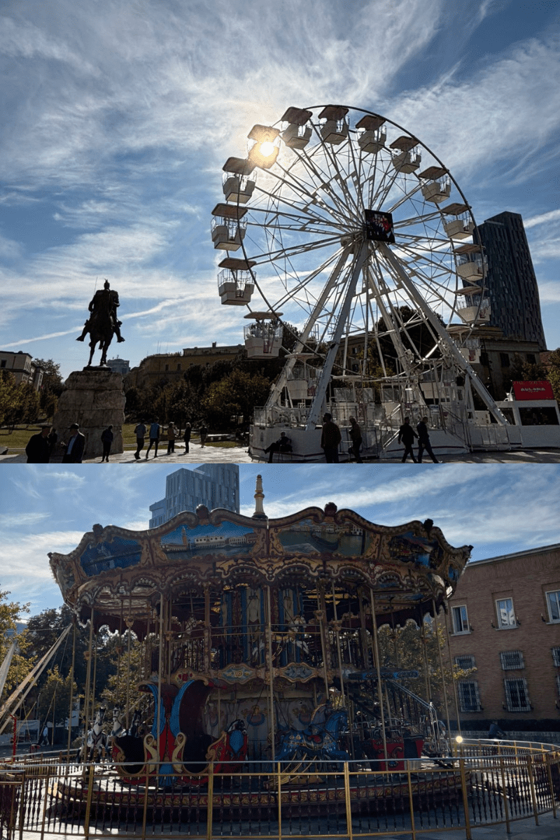 these are some impression pictures of Skanderbeg Square, with the ferris wheel and the carousel 