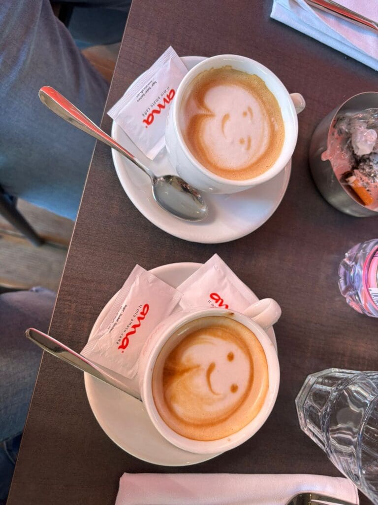 Drinking cappucino on our first day in Tirana 