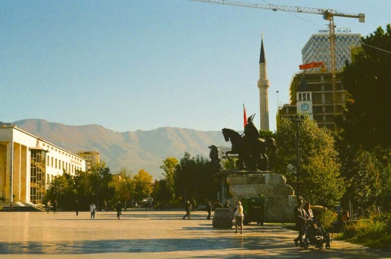 You can see Skanderbeg Square, in Tirana. The area surrounding this square are some of the best neighborhoods in Tirana